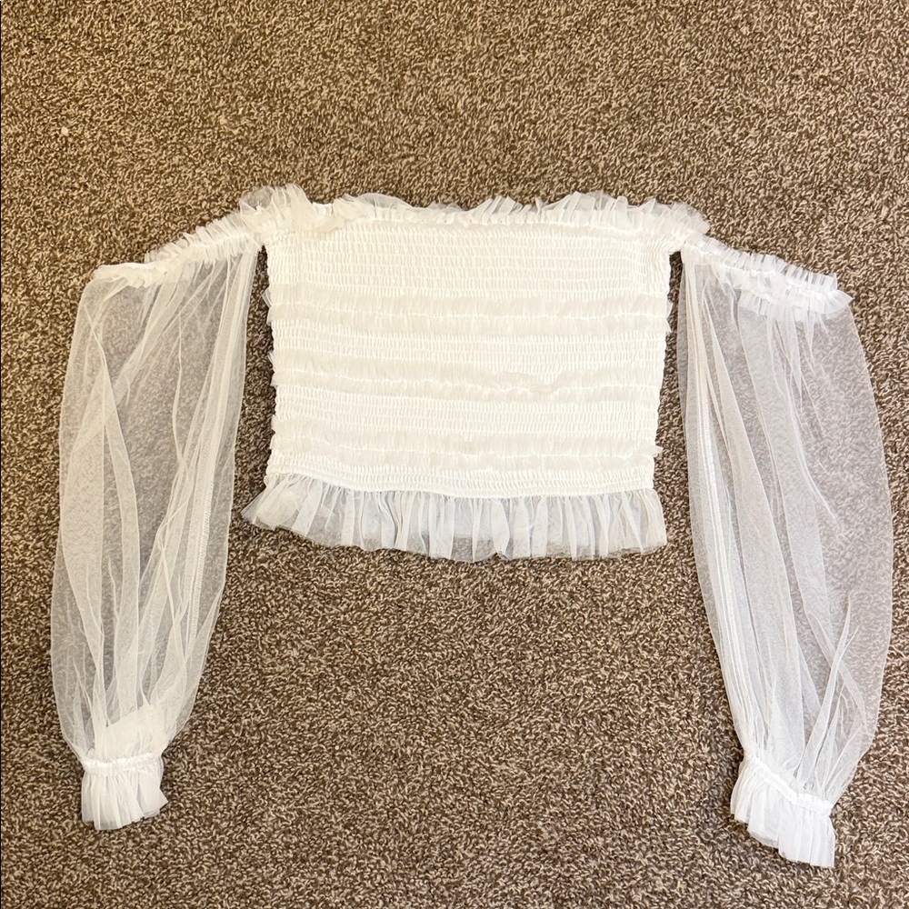 Pink Lily White Sheer Sleeve Blouse